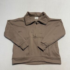 Wilo The Label Cozy Taupe Half-Zip Sweatshirt size XS